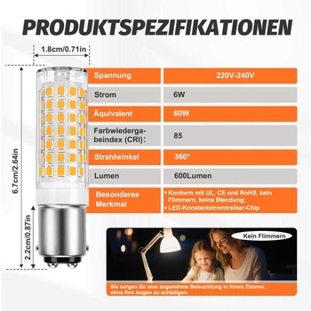 B15D LED žárovka s dvojitým kontaktem 6W (náhrada 60W halogenová) – Náhrada za osvětlení vysavače a