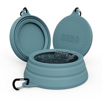 Skladacia miska pre psov OHMO, cestovná miska, miska na vodu pre psov, na cesty, 1000 ml, modrozelená,