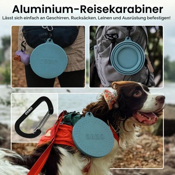Skladacia miska pre psov OHMO, cestovná miska, miska na vodu pre psov, na cesty, 1000 ml, modrozelená,