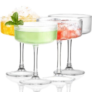 Pohár na martini, sada 4 ks s pruhmi, poháre na martini s objemom 284 ml, retro tégliky,