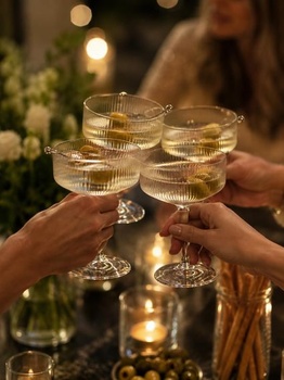 Pohár na martini, sada 4 ks s pruhmi, poháre na martini s objemom 284 ml, retro tégliky,