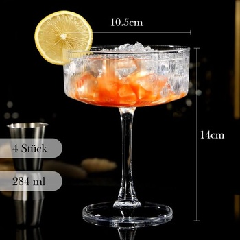 Pohár na martini, sada 4 ks s pruhmi, poháre na martini s objemom 284 ml, retro tégliky,
