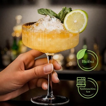 Pohár na martini, sada 4 ks s pruhmi, poháre na martini s objemom 284 ml, retro tégliky,