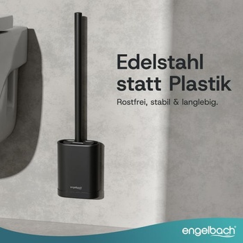 Silikónová toaletná kefa Engelbach® s rukoväťou a držiakom z nerezovej ocele, plochá, čierna, pre