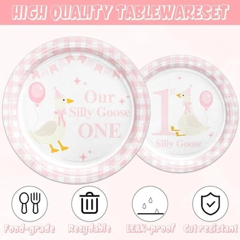 Sada párty nádobí Silly Goose, narozeninová dekorace, párty nádobí pro 10 hostů, párty dekorace z