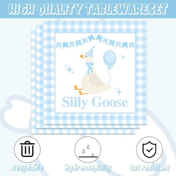 Sada párty nádobí Silly Goose, narozeninové párty nádobí pro 10 hostů, párty dekorace z papírového