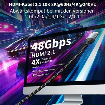 HDMI kábel 3M 10K 8K, Ultra High Speed ​​HDMI kábel 10K 8K @ 60Hz 4K @ 240Hz, HDMI 2.1 podpora HDR10+
