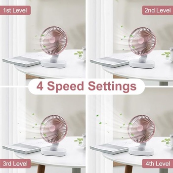 Veľmi tichý stolný ventilátor, malý ventilátor 16,5 cm, automatická oscilácia, 4 rýchlosti, silný