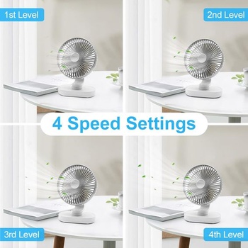 Veľmi tichý stolný ventilátor, malý ventilátor 16,5 cm, automatická oscilácia, 4 rýchlosti, silný
