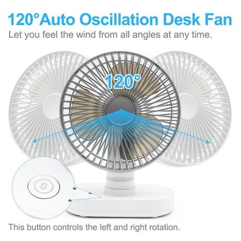 Veľmi tichý stolný ventilátor, malý ventilátor 16,5 cm, automatická oscilácia, 4 rýchlosti, silný