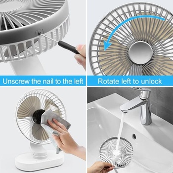 Veľmi tichý stolný ventilátor, malý ventilátor 16,5 cm, automatická oscilácia, 4 rýchlosti, silný