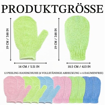 12dielne exfoliačné rukavice do kúpeľa, sprchy, kúpeľov, ružovej, zelenej, modrej