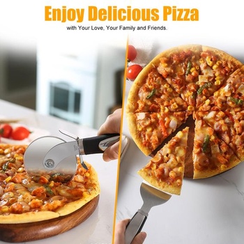 Sada kráječů pizzy, 1 kus, s loupačkou na pizzu, nerezová ocel, ochrana prstů