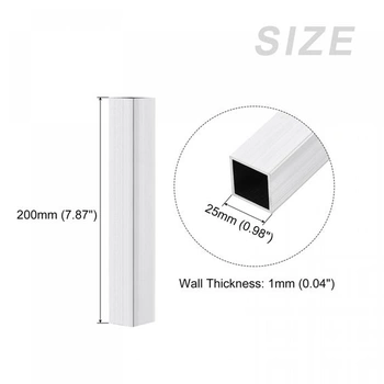 Mapa zdrojů 3 ks čtvercových hliníkových trubek 25 mm x 25 mm x 1 mm x 200 mm 6063 Trubky