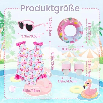Plavky Flamingo pro miminka 43 cm, 4dílná plavecká sada kompatibilní s novorozeneckou plaveckou