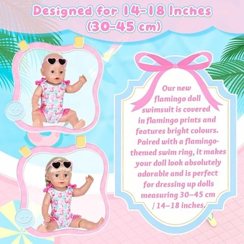 Plavky Flamingo pro miminka 43 cm, 4dílná plavecká sada kompatibilní s novorozeneckou plaveckou