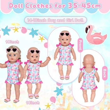 Plavky Flamingo pro miminka 43 cm, 4dílná plavecká sada kompatibilní s novorozeneckou plaveckou