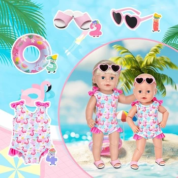 Plavky Flamingo pro miminka 43 cm, 4dílná plavecká sada kompatibilní s novorozeneckou plaveckou