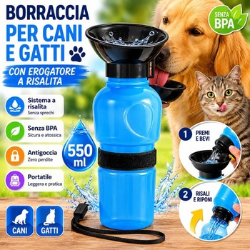 Fľaša na vodu pre psov a mačky s dávkovačom a zdvíhacím dávkovačom, 550 ml, bez BPA