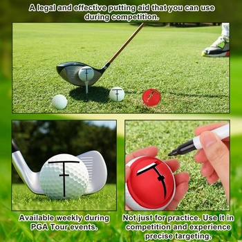 Sada 3 golfových linerov, červený plastový nástroj na zarovnanie golfových loptičiek s popisovačom pre