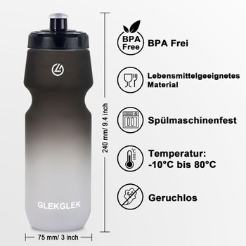 Fľaša na vodu na bicykel 750 ml, bez BPA, nepriepustná, čiernobiela
