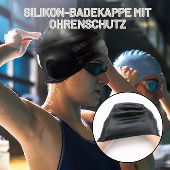 3D plavecká čiapka s ochranou sluchu, unisex silikónová plavecká čiapka pre dospelých, čierna