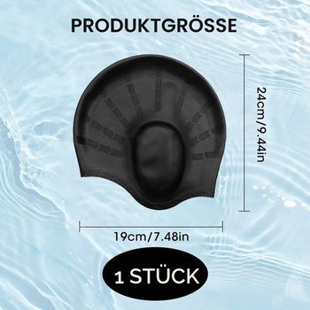 3D plavecká čiapka s ochranou sluchu, unisex silikónová plavecká čiapka pre dospelých, čierna
