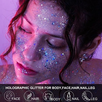 Festivalová trblietavá tvár, 12 farieb fluorescenčných hrubých flitrov na tvár, trblietavá tvár,