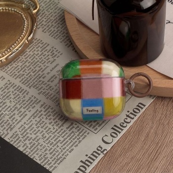 Puzdro kompatibilné s AirPods Pro 3 s čistiacou sadou, roztomilý farebný dopamínový kockovaný vzor,