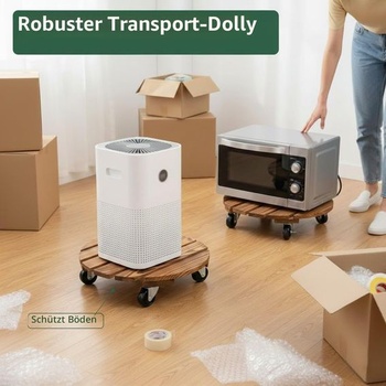 2ks dřevěných vozíků na rostliny, kulatý stojan na rostliny s kolečky, 30cm kulatý pojízdný tác na