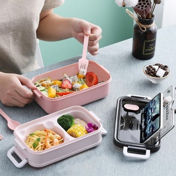 Olovrantový box s 3 priehradkami, 1400 ml, bento box, vhodný do mikrovlnnej rúry a umývačky riadu,