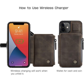 Magnetický kryt 2 v 1 pre iPhone 12 mini, tenký a robustný odklápací kryt z TPU kože so stojanom,