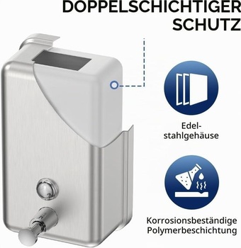Nástenný dávkovač mydla 500ml, nerezová oceľ, vhodný do hotelov, kúpeľní, k umývadlám atď. Strieborná