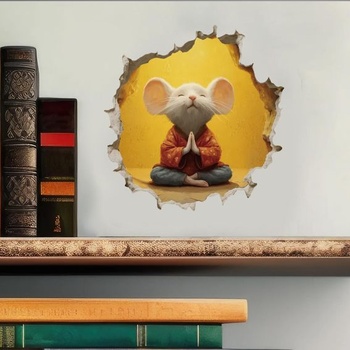 PLIGREAT 3D roztomilé samolepky na stenu s myšou, jogové pozície, odnímateľné meditačné veľké samolepky
