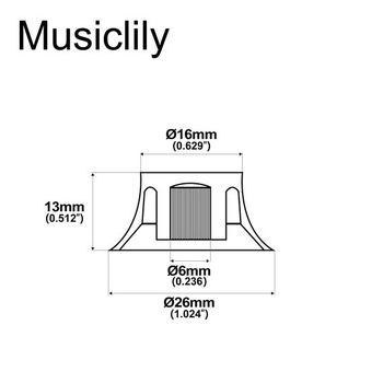 Gombíky potenciometrov pre metrické gitary Musically Pro, súprava 4 ks, čierne