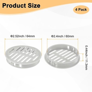 M METERXITY Sada 4 okrúhlych ventilačných mriežok do podhľadu 60 mm/2,4 palca, plastové vetracie