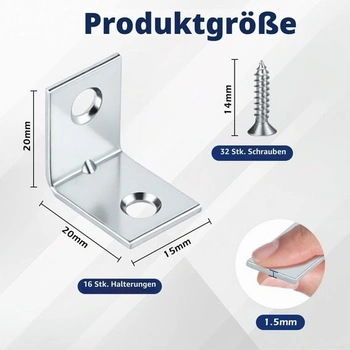 16 uhlových konzol, kovové uhlové konzoly 20x20 mm, 90 stupňov, 16 kusov 20x20 mm