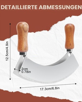 PROKITCHNE Hojdací nôž s dvojitým ostrím, 17,3 cm, nerezová oceľ, strieborná, 7 palcov, dvojitá čepeľ
