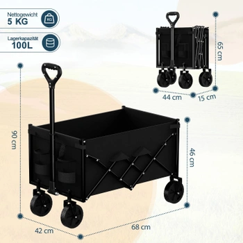 Skládací vozík Favoyard 75kg 100L černá