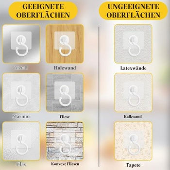 9 samolepiacich stropných háčikov, priehľadných, otočných o 360°, bez vŕtania