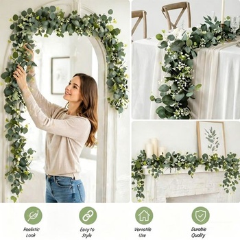 Girlanda z eukalyptu, 2 kusy umelej girlandy z eukalyptu, 1,9 m eukalyptovej révy, umelá girlanda, sa
