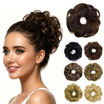 Rozstrapatený drdol Scrunchie z pravých vlasov strapaté…