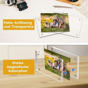 Mini fotorámik, 10 x 15 cm magnetický malý fotorámik, priehľadný obojstranný bezrámový akrylový