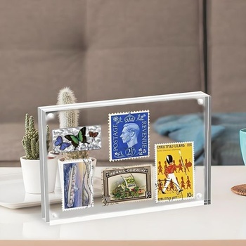 Mini fotorámik, 10 x 15 cm magnetický malý fotorámik, priehľadný obojstranný bezrámový akrylový