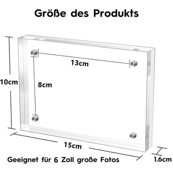 Mini fotorámik, 10 x 15 cm magnetický malý fotorámik, priehľadný obojstranný bezrámový akrylový
