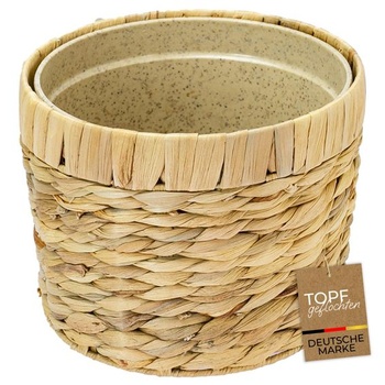 Kvetináč HMF tkaný z vodného hyacintu s kvetináčom, okrúhly, priemer 19 cm, prírodné farby, 1 kus