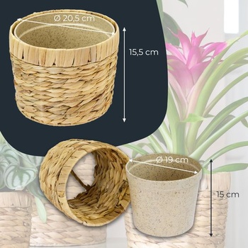 Kvetináč HMF tkaný z vodného hyacintu s kvetináčom, okrúhly, priemer 19 cm, prírodné farby, 1 kus