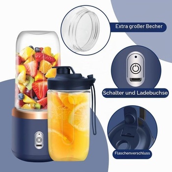 Prenosný mixér, prenosný mixér TGKYK 400ML s miskami, kefami a 6 nožmi, mixér s USB nabíjaním a
