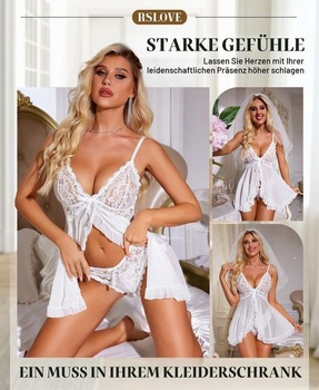 RSLOVE Sexy spodní prádlo Babydoll pro ženy - krajkové negližé, noční prádlo, síťované spodní