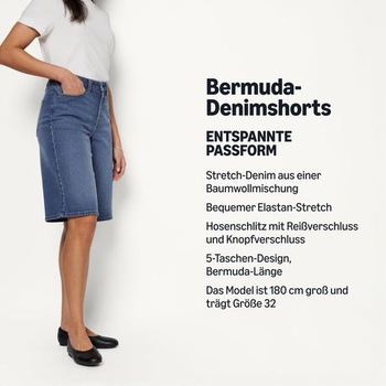 Dámske dlhé džínsové kraťasy Amazon Essentials, bermudy s vysokým pásom, veľkosť 38-40, stredne